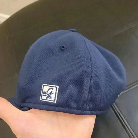 The Game Pro Gametek II Men's Navy w White S & Bird Patch Flex-Fit Baseball Cap - Picture 4 of 9